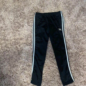Adidas black white lined  kids joggers Sz 14